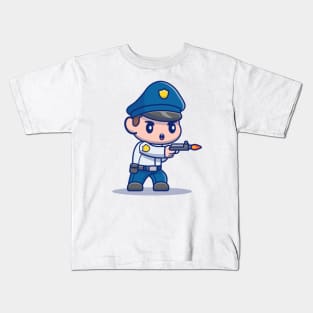 Cute Policeman Shooting With Gun Kids T-Shirt